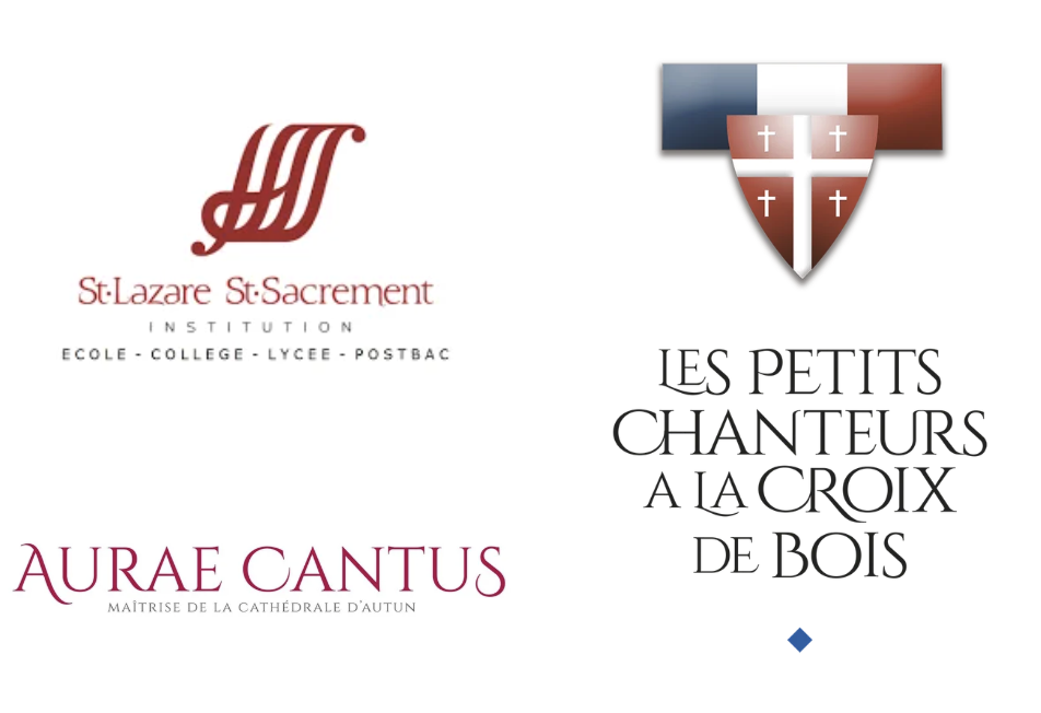 Logos des partenaires : Institution Saint-Lazare – Saint-Sacrement, Maîtrise de la Cathédrale d'Autun – Les Petits Chanteurs à la Croix de Bois